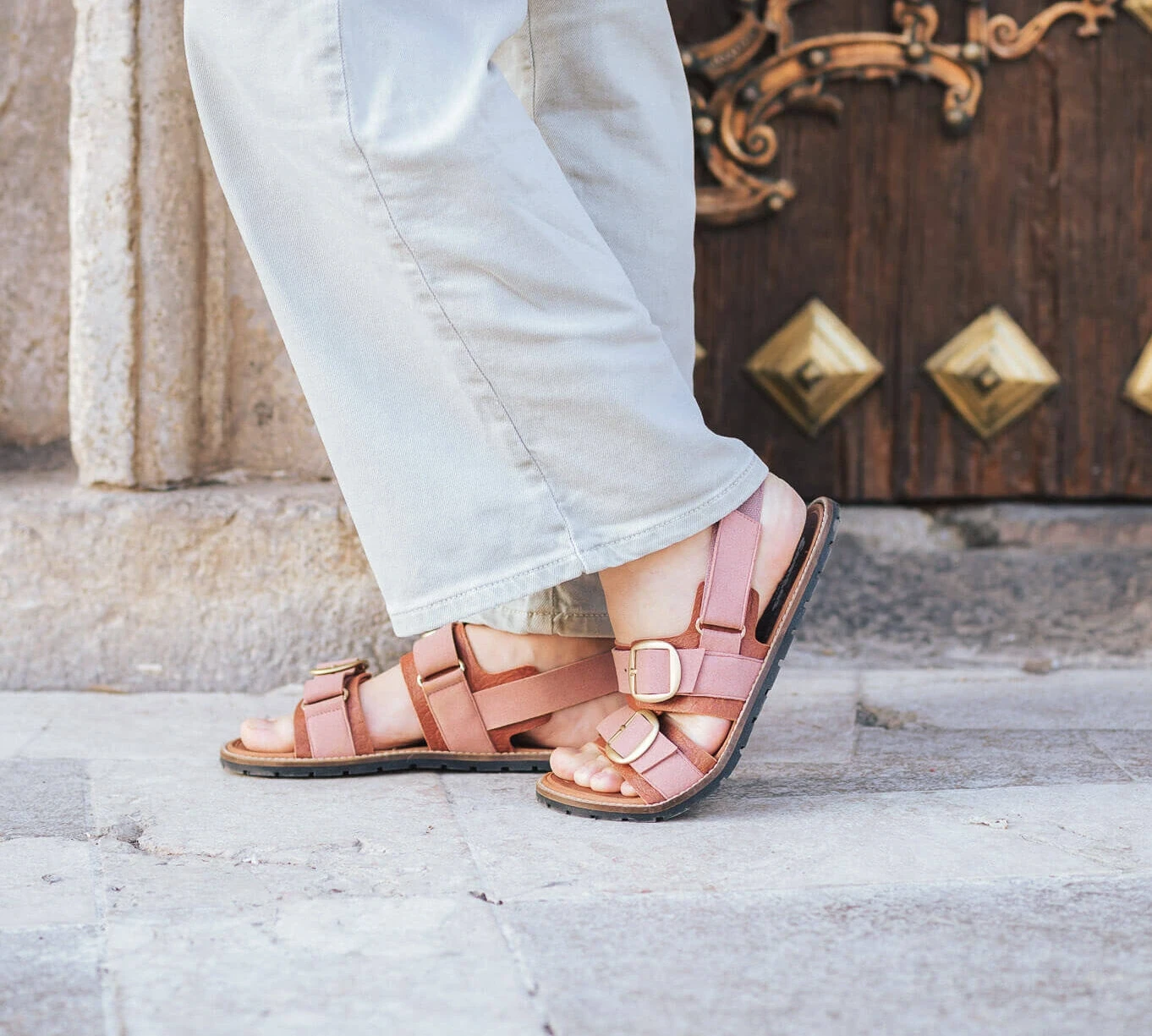 Босоногие сандалии Sambas the bambas Shakti — розовые с пробкой, фото 2